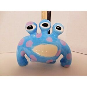 Ceramic 3 Eyed Monster Figurine Handpainted 4 in tall